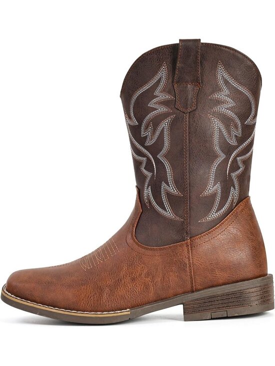 Men\'s Brown Faux Leather Wide Square Toe Slip-Resistant Western Cowboy Boots main image 5